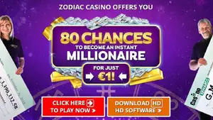 80 chances to become an instant millionaire for just 1 EUR at Zodiac Casino