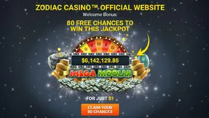 80 chances to become an instant millionaire for just 1 USD at Zodiac Casino