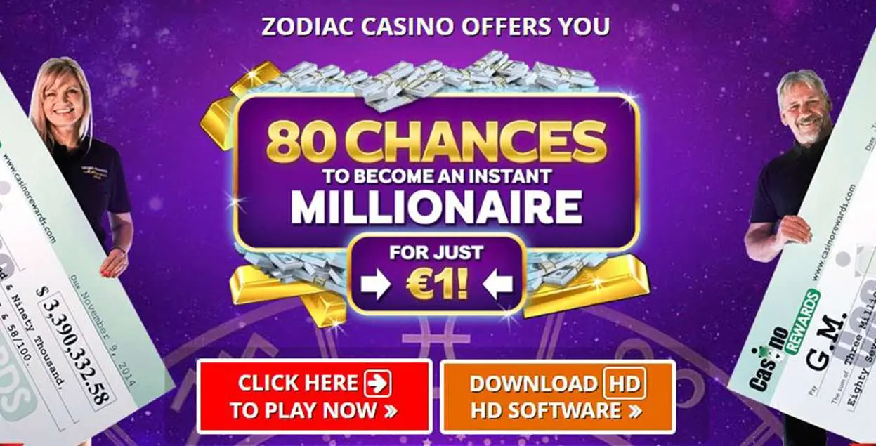 80 chances to become an instant millionaire for just 1 EUR at Zodiac Casino