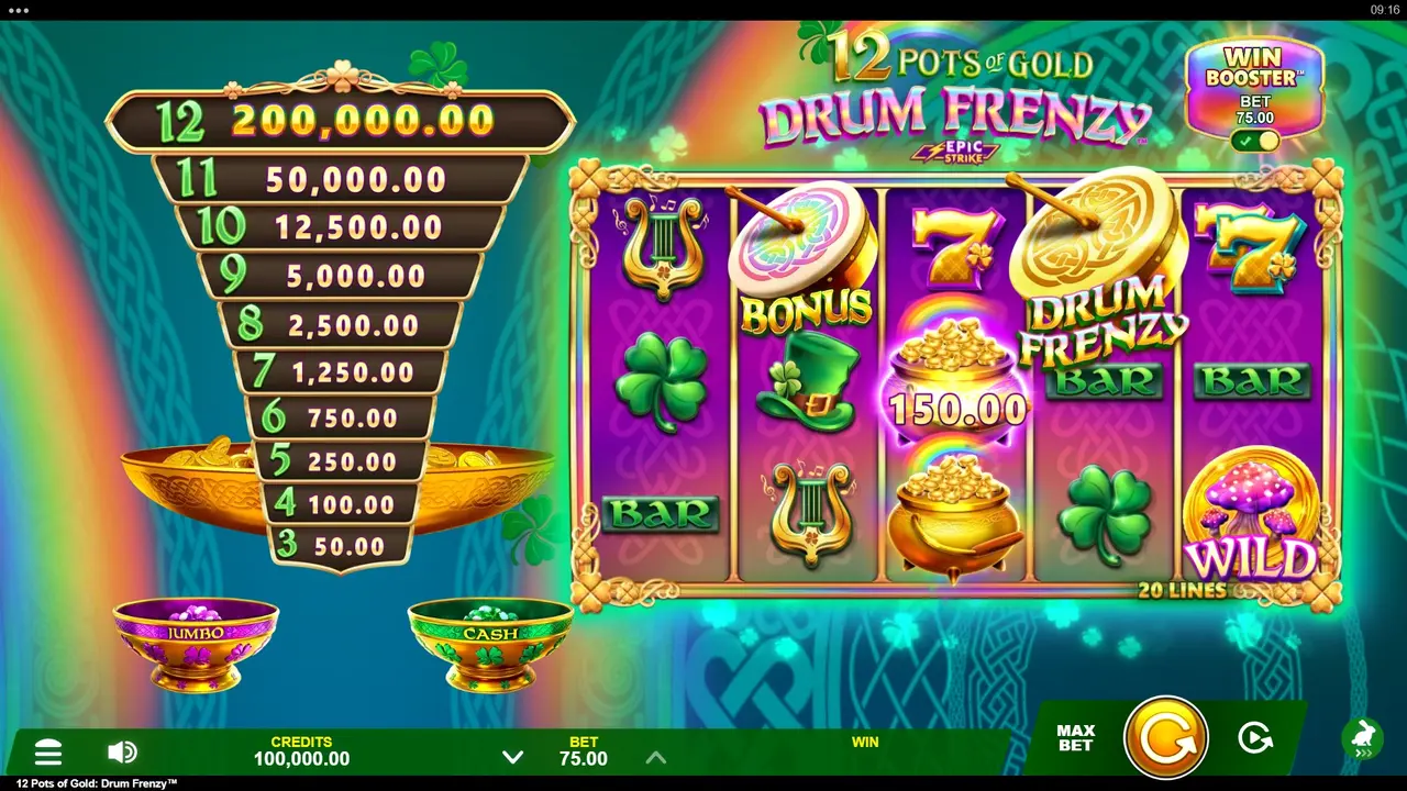 Play 12 Pots of Gold: Drum Frenzy and WIN $100