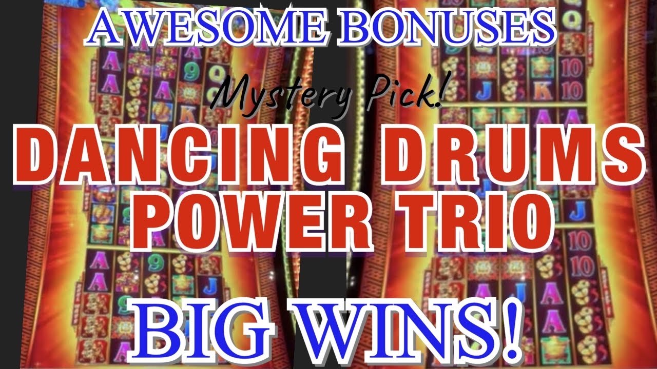 Dancing Drums Power Trio Slot Machine Awesome Bonuses & Retriggers! Big Wins! Mystery Pick!! Video