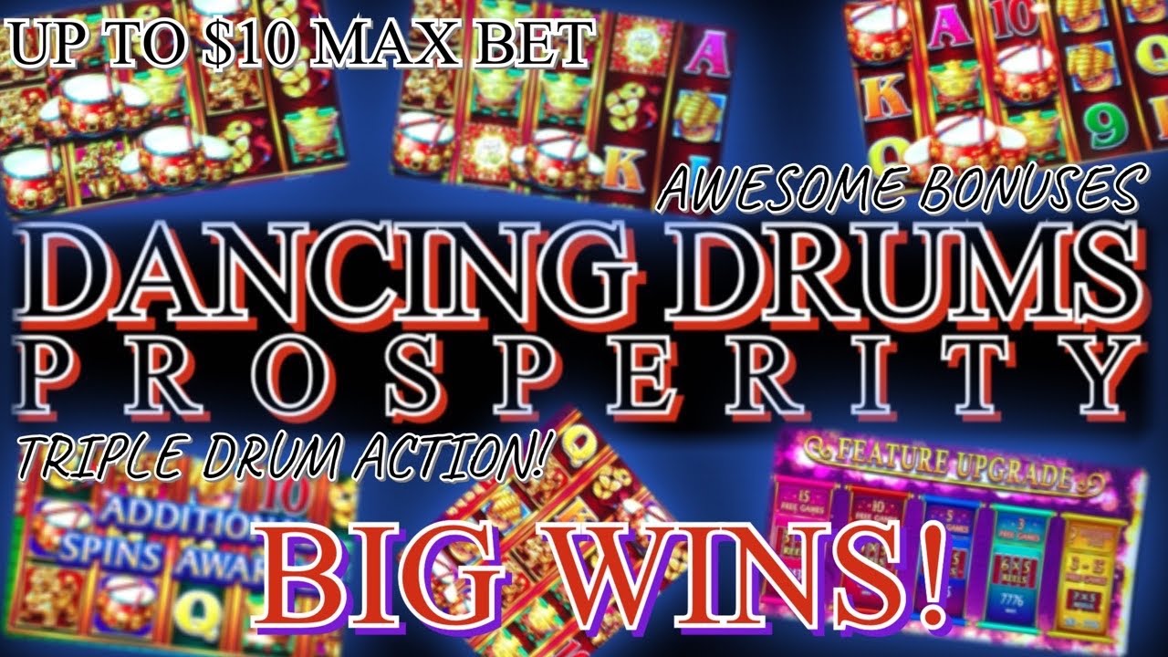 DANCING DRUMS SLOT MACHINE AWESOME BONUSES BIG WINS TRIPLE DRUM ACTION UP TO $10 MAX BET Video
