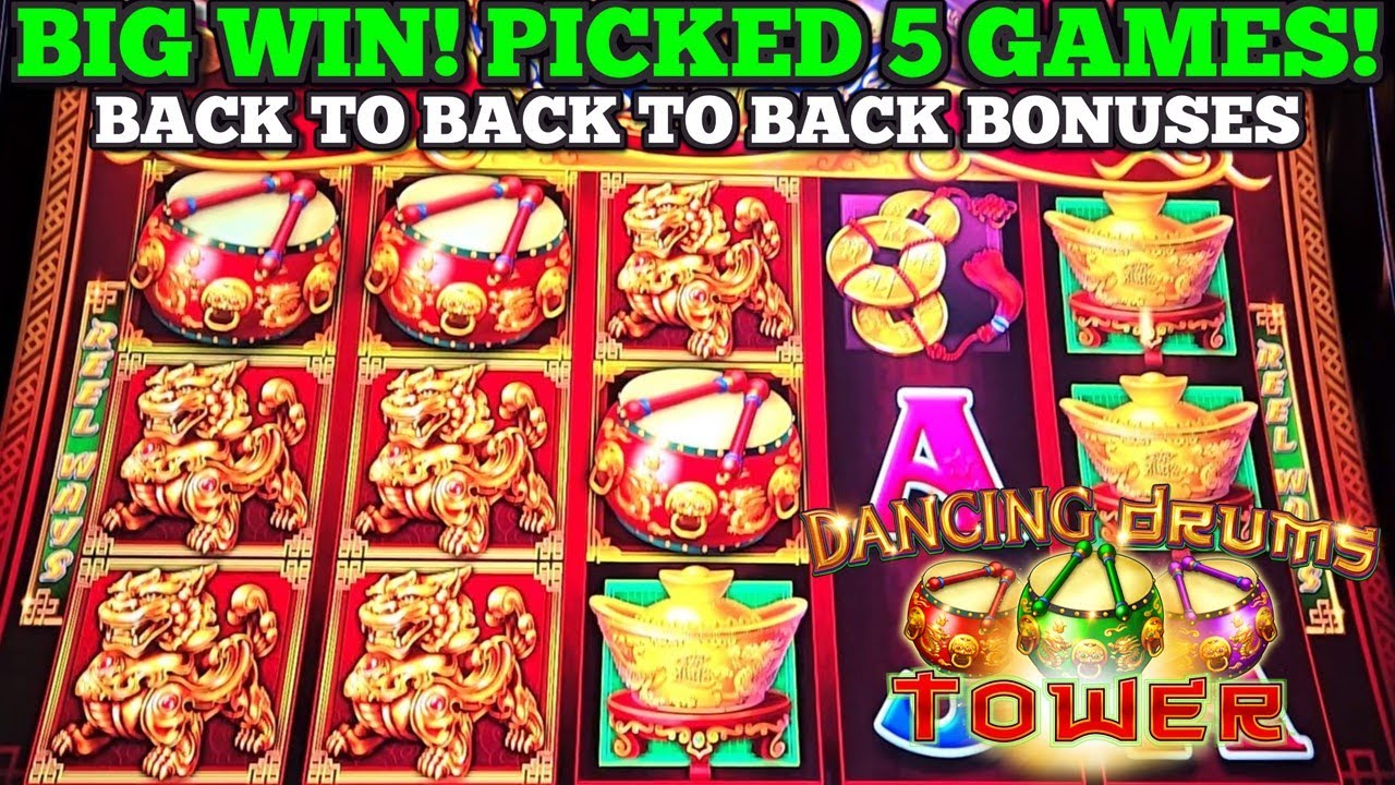 BIG WIN! 3 BONUSES IN A ROW ON DANCING DRUMS TOWER SLOT | DANCING DRUMS SLOT WINS | Las Vegas Slots Video