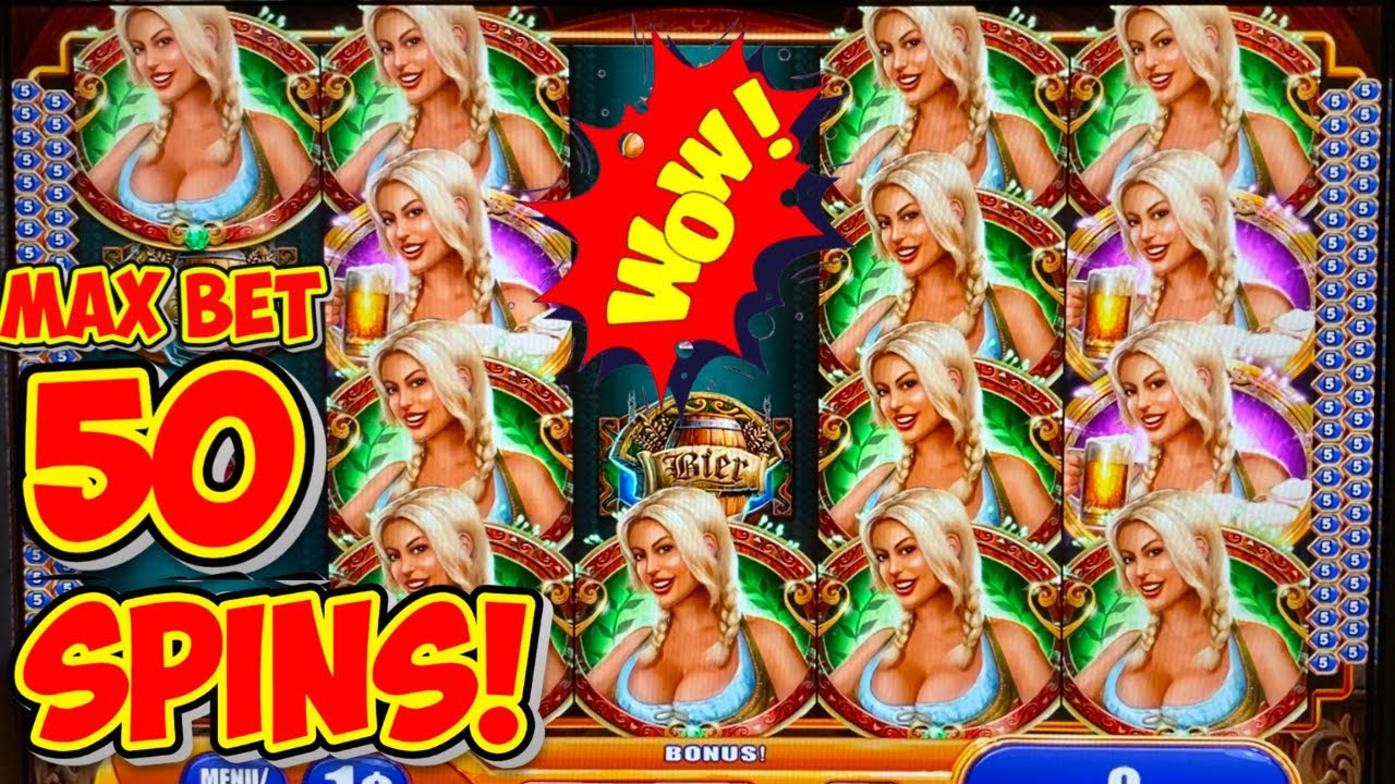 INSANE 50 SPIN MAX BET TRIGGER HUGE WIN on Bier Haus Slot Machine! WMS Classic MAX BET Live Play Video