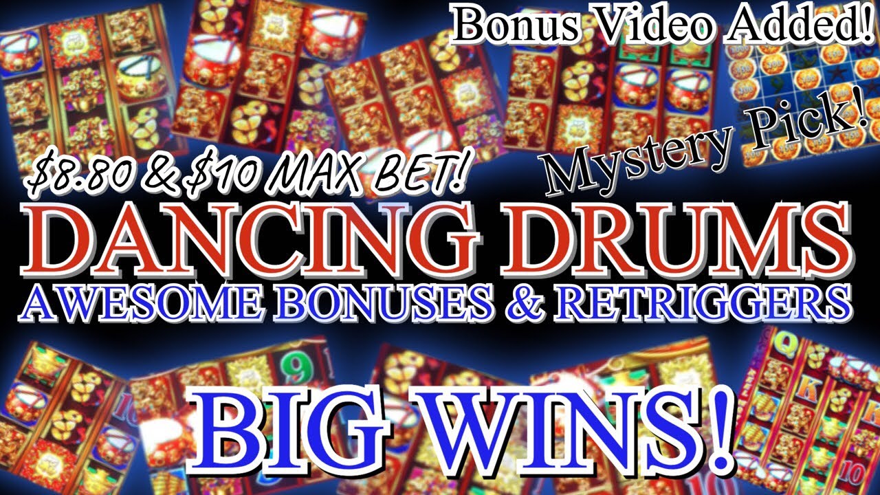 Dancing Drums Slot Machine Awesome Bonuses Retriggers BIG WINS! $8.80 & &10 Max Bet! Mystery Pick! Video