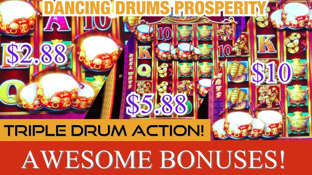 Dancing Drums Slot Machine Awesome Bonuses Big Line Hits & Wins $2.88 $5.88 & $10 Bet MUST WATCH! Video